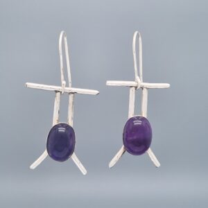 The Abstract T-Frame Earrings with Amethyst