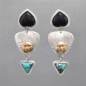 Celestial Trio Earrings with Black Onyx and Turquoise