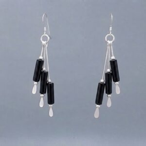 Black Onyx Tube Cluster Earrings