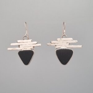 Layered Bar Earrings with Black Onyx Trillion