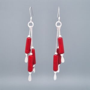 Multi-Strand Dangle Earrings with Red Coral