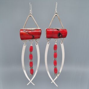 ​Red Coral Modernist Drop Earrings