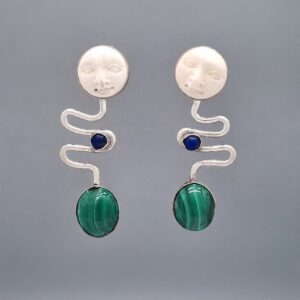 Celestial Serpentine Earrings with Lapis Lazuli and Malachite