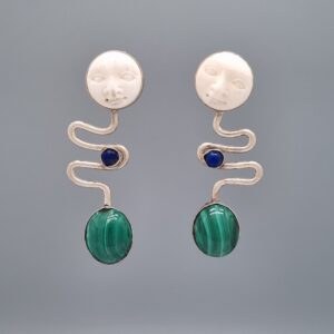 Celestial Serpentine Earrings with Lapis Lazuli and Malachite