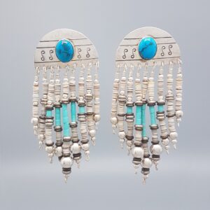 Zuni-Style Heishi and Turquoise Sunburst Dangle Earrings