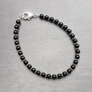 Black Onyx Beaded Silver Bracelet