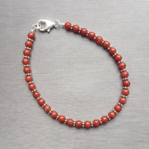 Red Coral Beaded Silver Bracelet