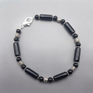 Sterling Silver and Black Onyx Tube Bead Bracelet