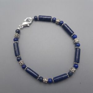 Sterling Silver and Lapis Lazuli Tube Bead Bracelet