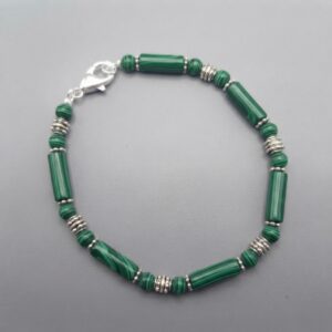 Sterling Silver and Malachite Tube Bead Bracelet