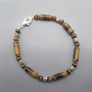 Sterling Silver and Tiger's Eye Tube Bead Bracelet
