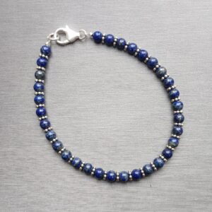 Lapis Lazuli Beaded Silver Bracelet