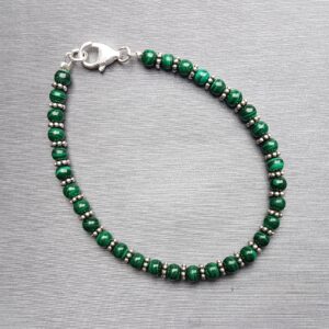 Malachite Beaded Silver Bracelet
