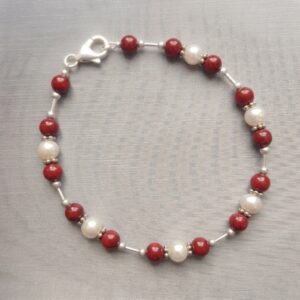 Celestial Red Coral & Pearl Beaded Bracelet