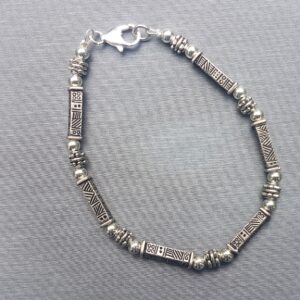 Tribal Pattern Silver Beaded Bracelet