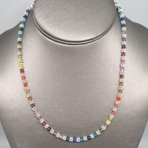 Sterling Silver & Rainbow Crystal Beaded Necklace