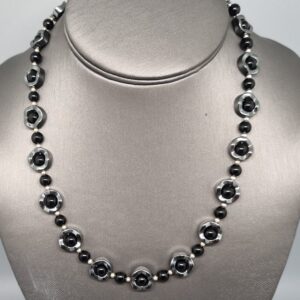 Interlocking Hematite & Onyx Geometric Statement Necklace