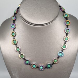 Iridescent Halo & Turquoise Statement Necklace