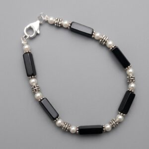 Pearl & Black Onyx Bar Bracelet
