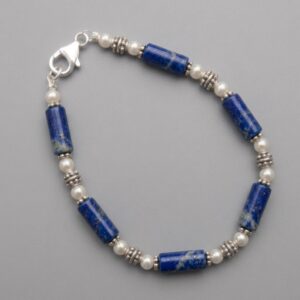 Pearl & Lapis Lazuli Tube Bead Bracelet