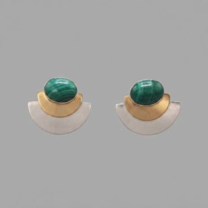 Crescent Stud Earrings with Malachite
