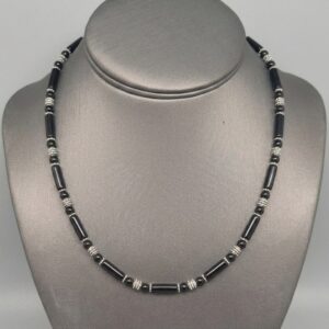 Sterling Silver and Black Onyx Tube Bead Necklace