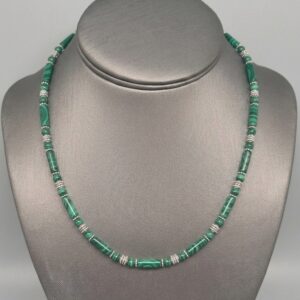 Sterling Silver and Malachite Tube Bead Necklace